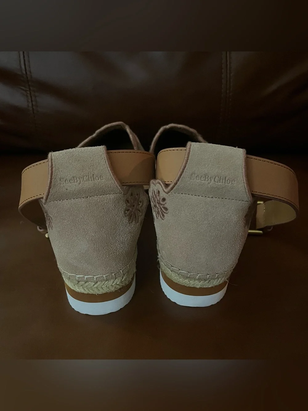 See by Chloé Glyn Suede Floral Espadrille Platform Shoes Pink EU 39 Excellent!